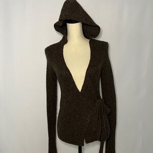 Vince 100% Cashmere Hoodie Sweater Wrap - Brown Sz Small